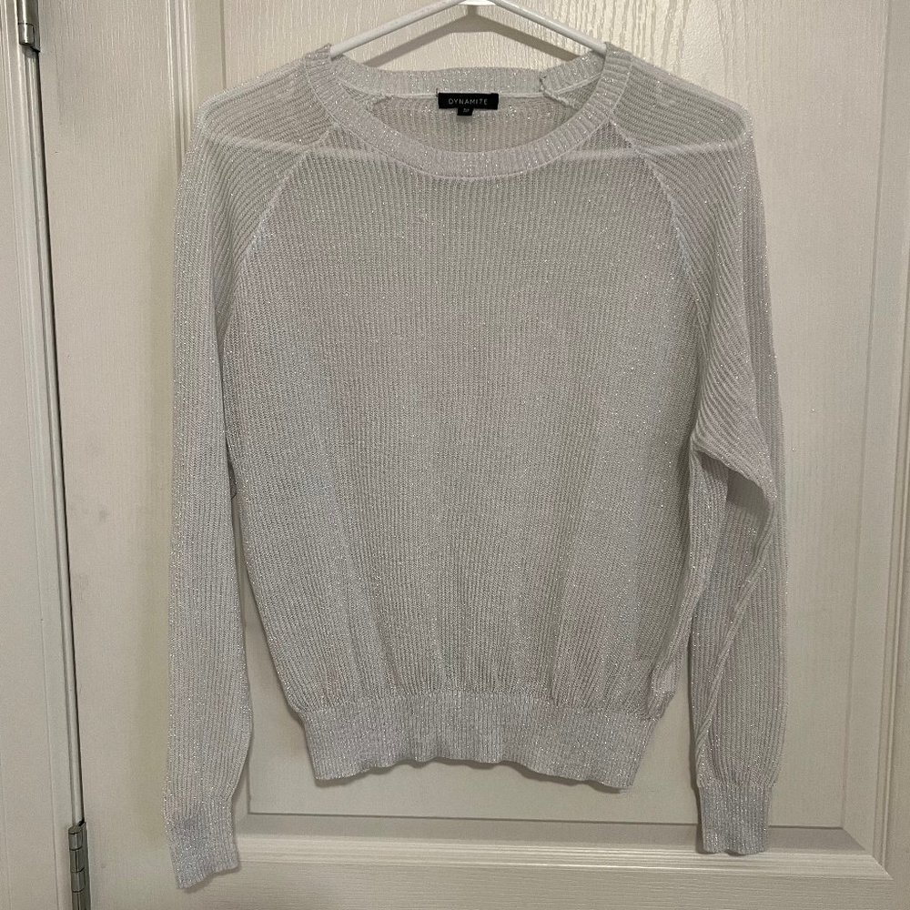 Dynamite Sparkly Long Sleeve Semi-Sheer Sweater